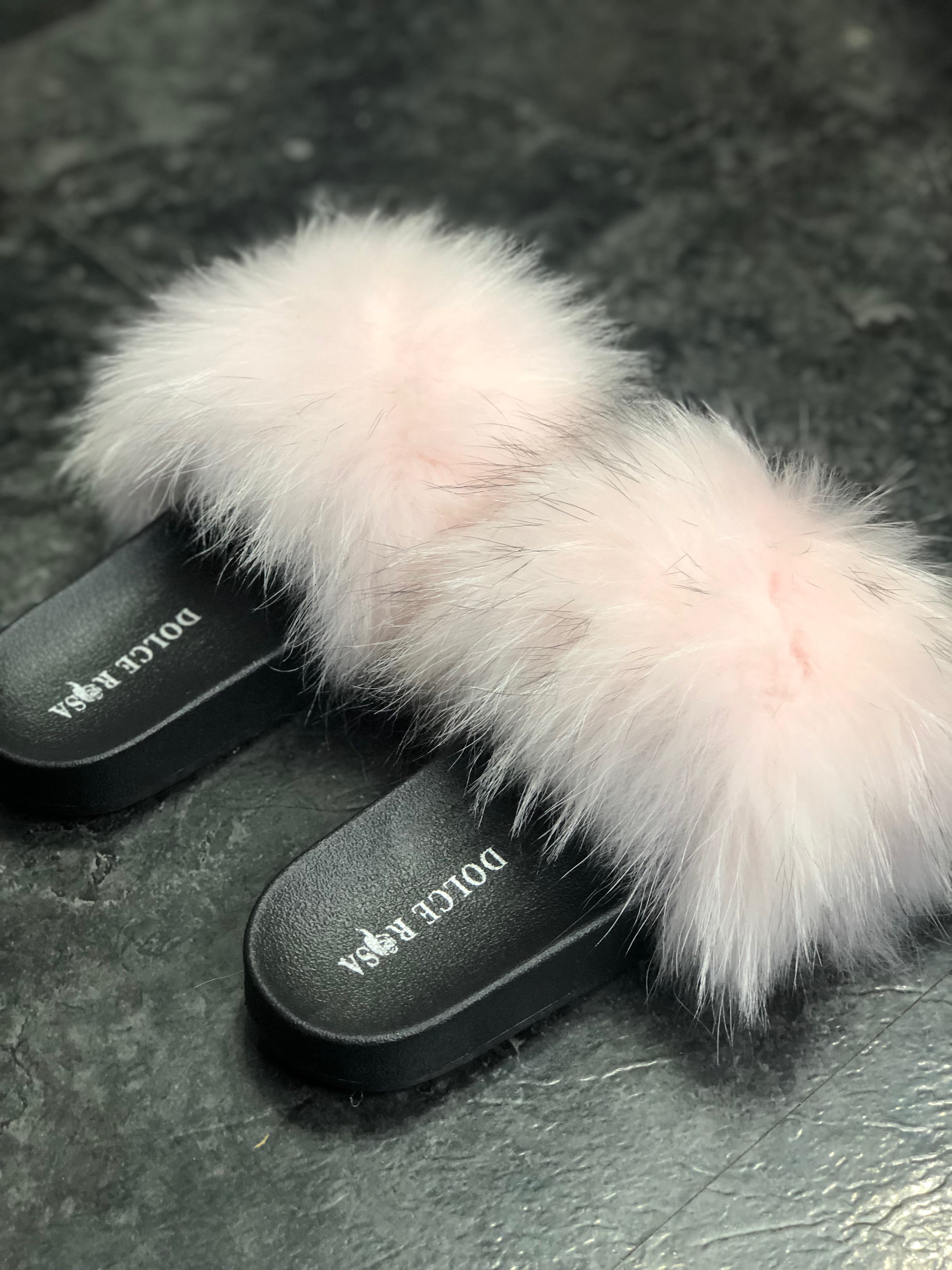 Raccoon Fur slides - Dolce Rosa