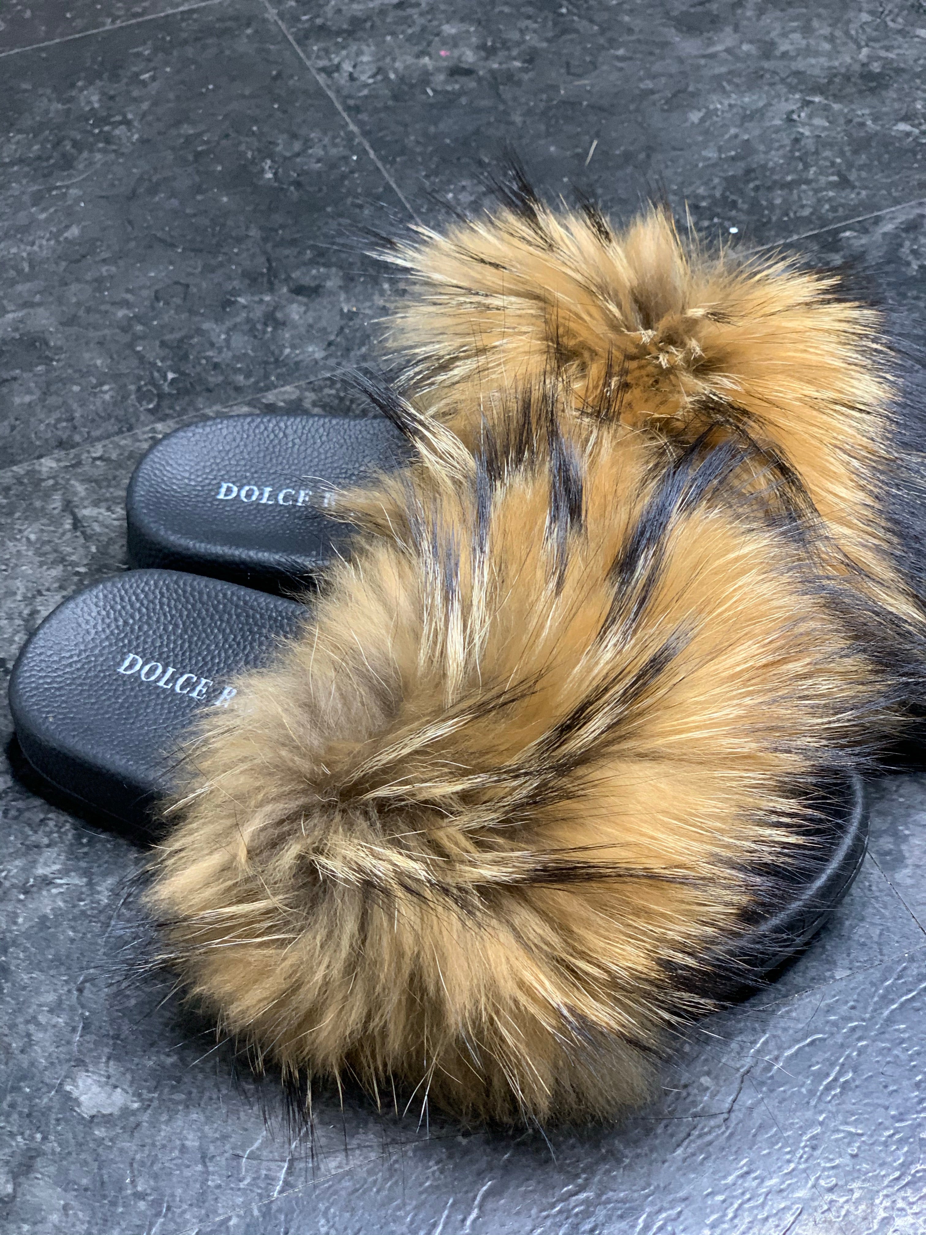 Racoon fur slides extra fluffy
