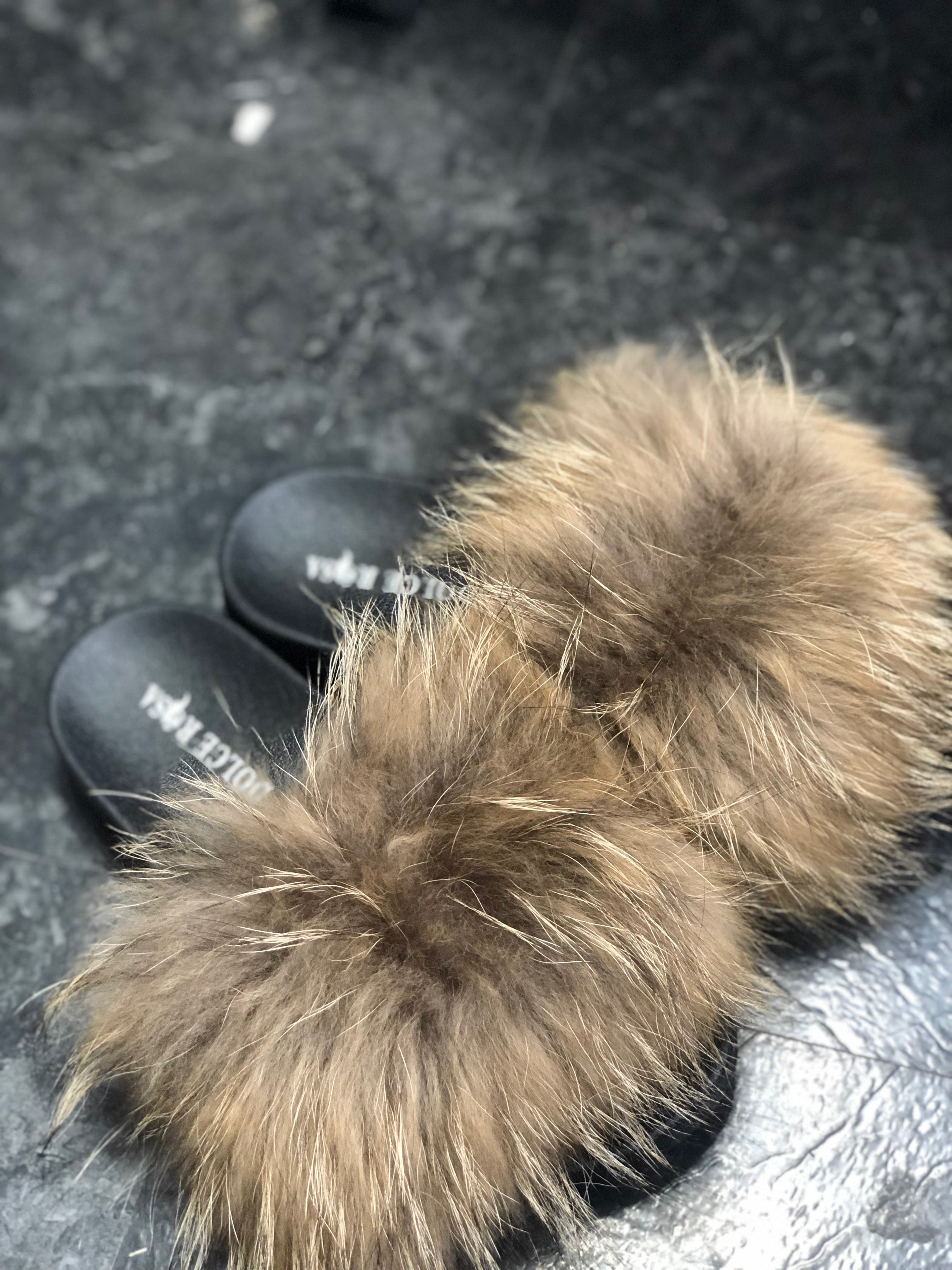 Raccoon Fur slides - Dolce Rosa