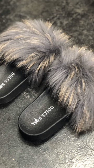 Raccoon Fur slides - Dolce Rosa